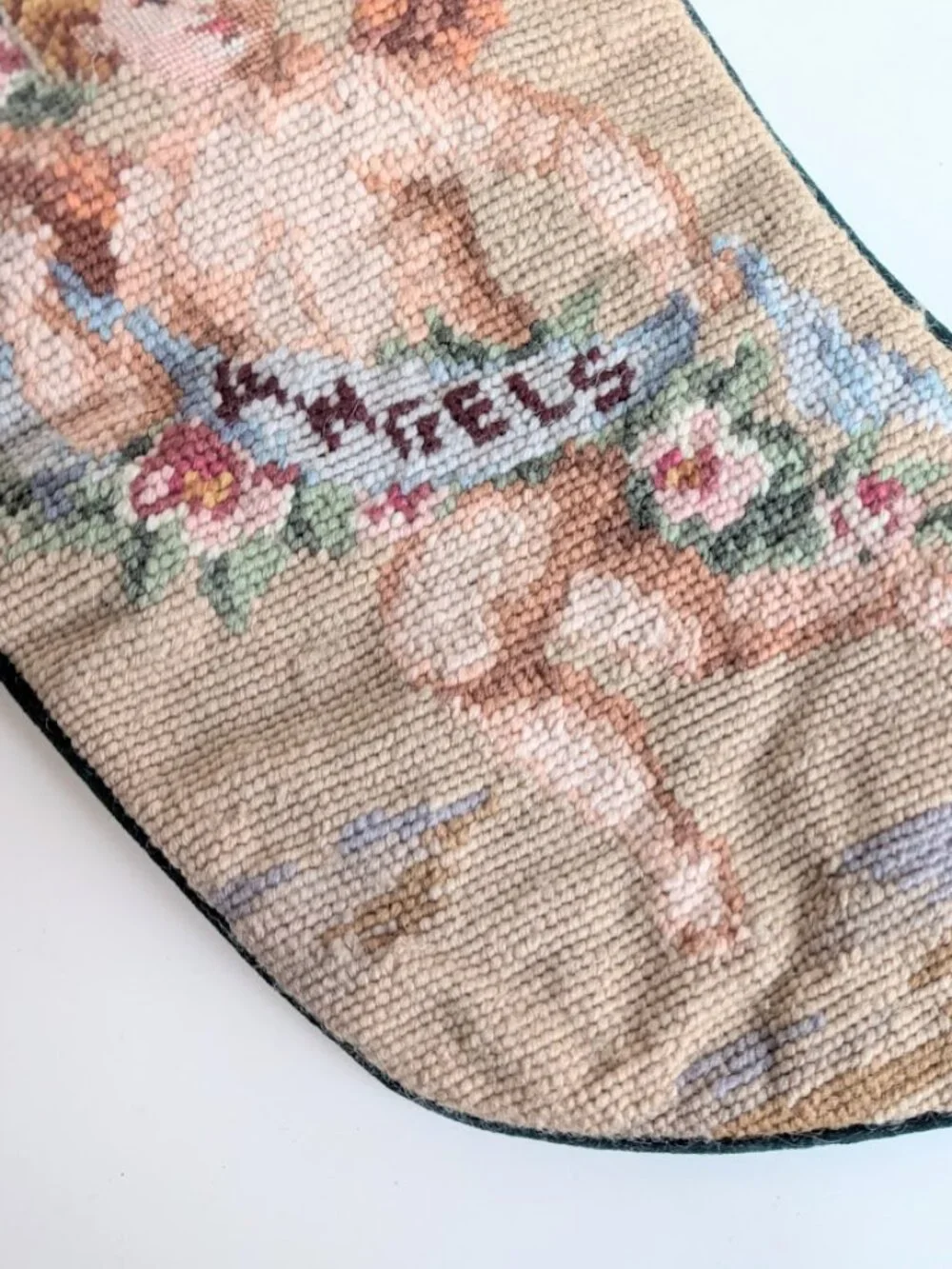 Vtg Handmade Christmas Wool Needlepoint Stocking 